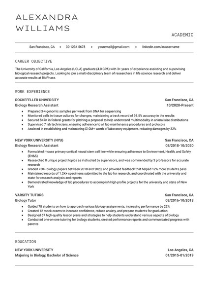 Minimalist Academic Resume Google Docs Template - page 1