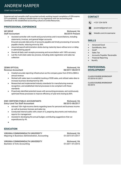 Attractive Accountant Resume Google Docs Template: Free and ATS Friendly