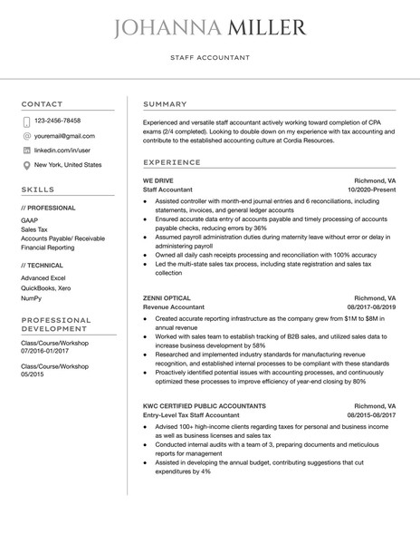 Modern Accountant Resume Google Docs Template: Professional & ATS Friendly - page 1