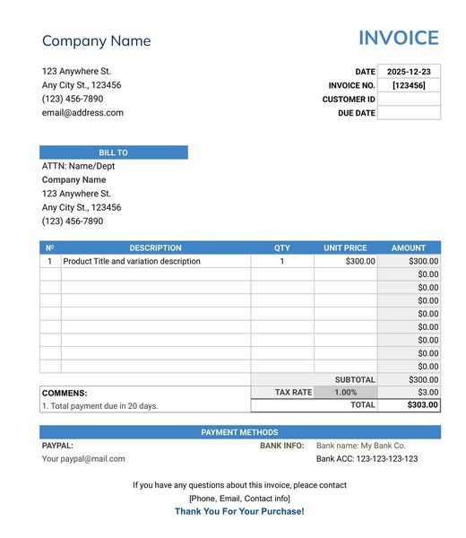 Free Simple Invoice Google Sheets Template