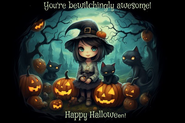 Free Bewitchingly Awesome Greetings Halloween Card Template in Google Slides