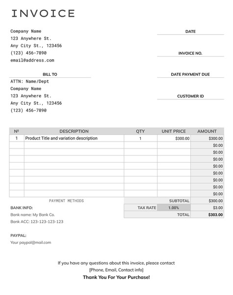 Free Black and White Invoice Google Sheets Template