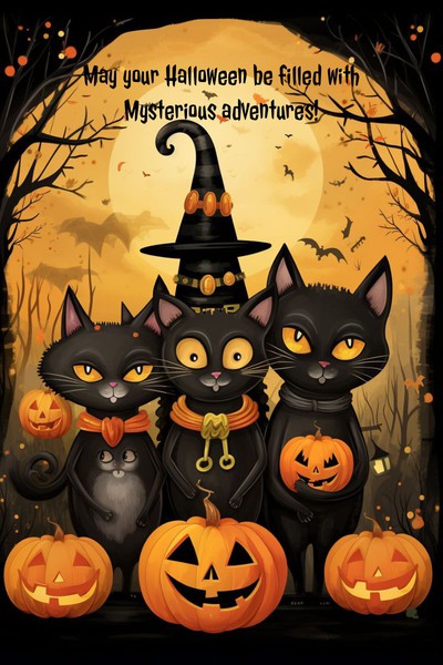 Free Cats, Moon, and Pumpkins Halloween Card Template in Google Slides
