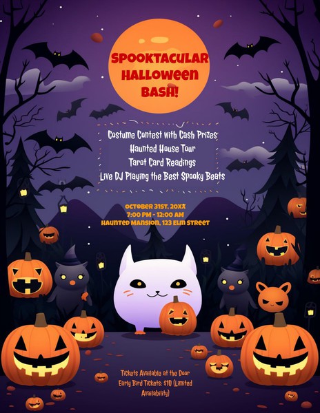 Free Cute Pumpkin Cat Moonlight Halloween Flyer Template Editable in Google Docs
