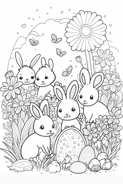Easter Bunnies at Play: A Fun and Whimsical Coloring Page for the Holiday