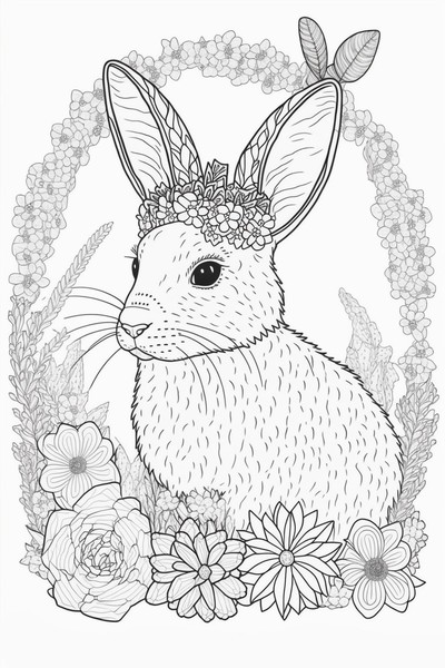 Easter Bunny Garden: A Beautiful Hand-Drawn Coloring Page for the Holiday