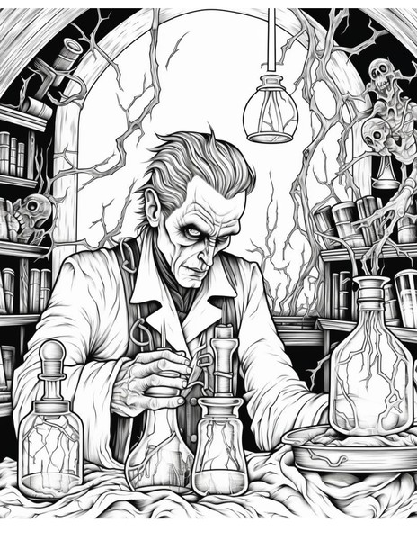 Frankenstein Laboratory Coloring Page for Adults