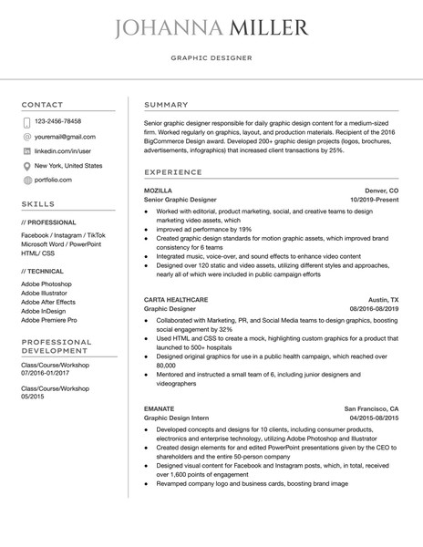 Modern Graphic Designer Resume Google Docs Template: Professional & ATS Friendly - page 1