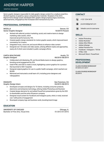 Attractive Graphic Designer Resume Google Docs Template: Free and ATS Friendly