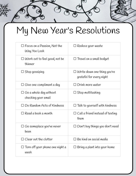 Handy Black and White New Year's Resolution Template