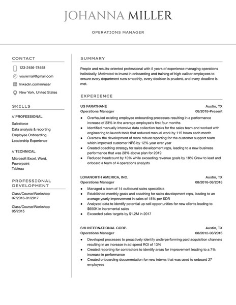Modern Operations Manager Resume Google Docs Template: Professional & ATS Friendly - page 1