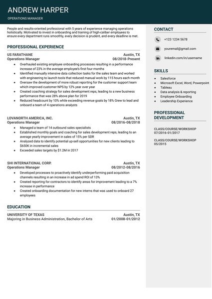 Attractive Operations Manager Resume Google Docs Template: Free and ATS Friendly