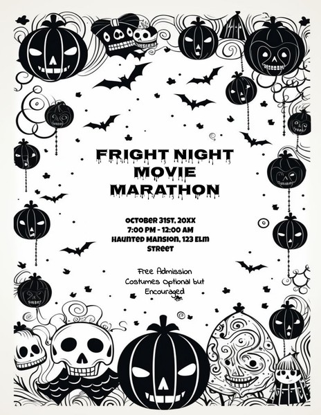 Printable Black and White Pumpkin Halloween Flyer Template