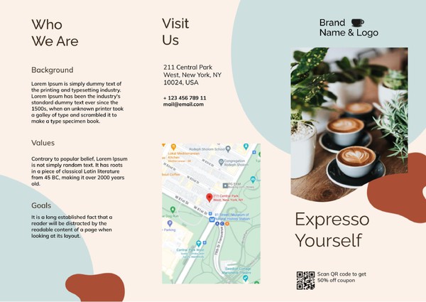 Trifold Brochure Google Docs Template for Shop, Cafe and Restaurant - page 1