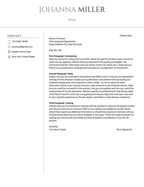 Professional Cover Letter Google Docs Template - modern and minimalist