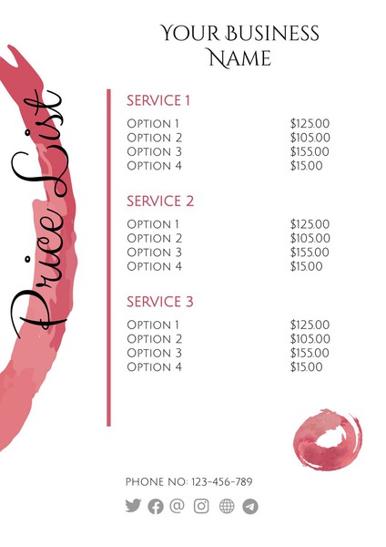Simple Beauty Salon Price List Template