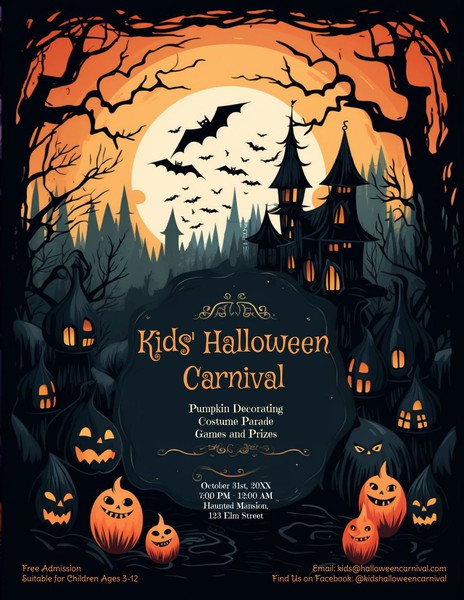 Free Whimsical Forest Pumpkin Halloween Flyer Design Template