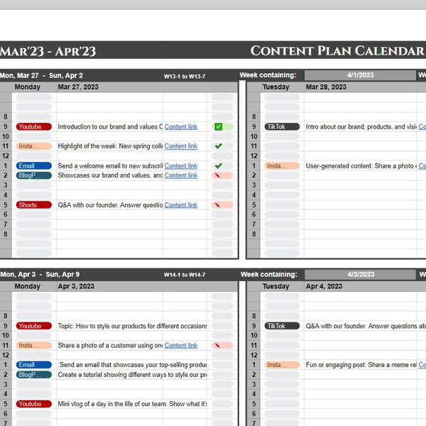 Content Plan Calendar Google Sheets Template