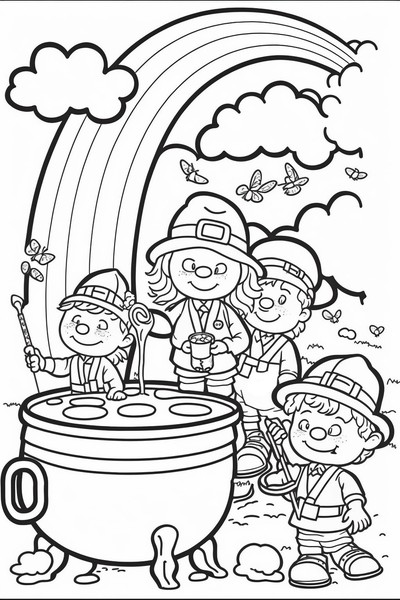Printable Coloring Page: Leprechauns Stumbled Upon a Rainbow Leading to a Pot of Gold