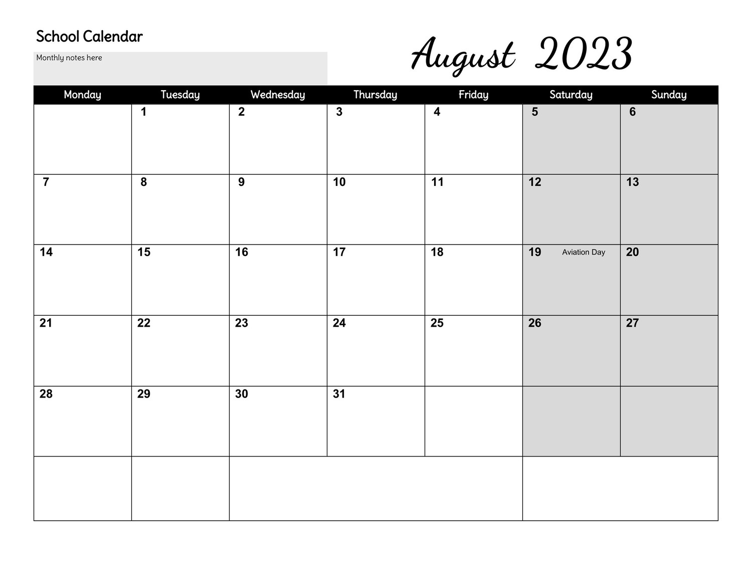 School Calendar Google Sheets Template 20232024