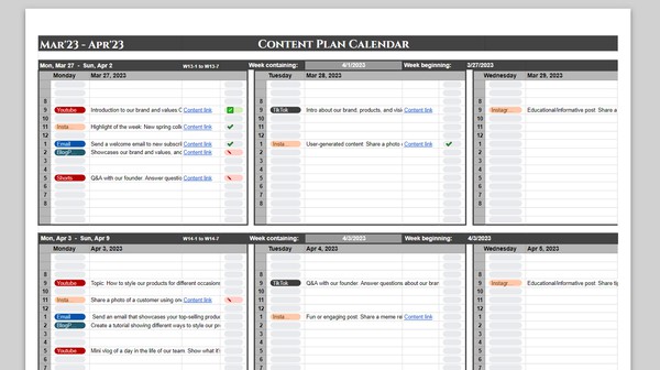 Free Content Plan Calendar Google Sheets Template
