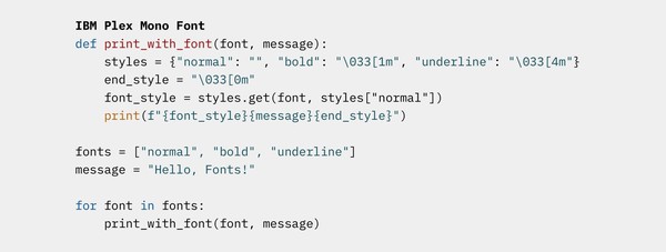 Python code sample using IBM Plex Mono font
