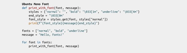 Python code showcased in Ubuntu Mono font