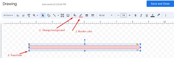 Customize color, border and shape size of drawing in Google Docs guide