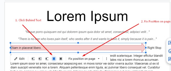 Position the Drawing in Google Docs to behind the text instructions