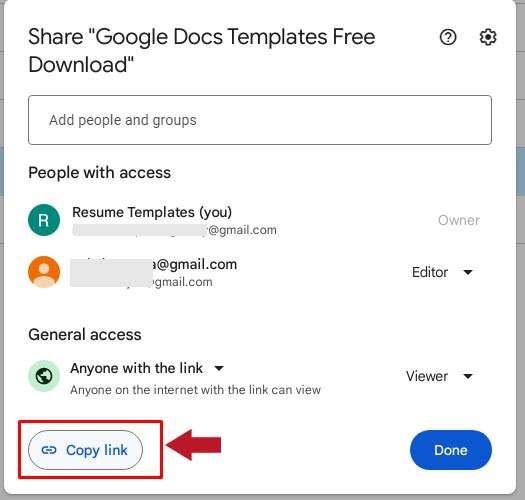 Proceed by selecting the "Copy link" option Google Drive Instruction