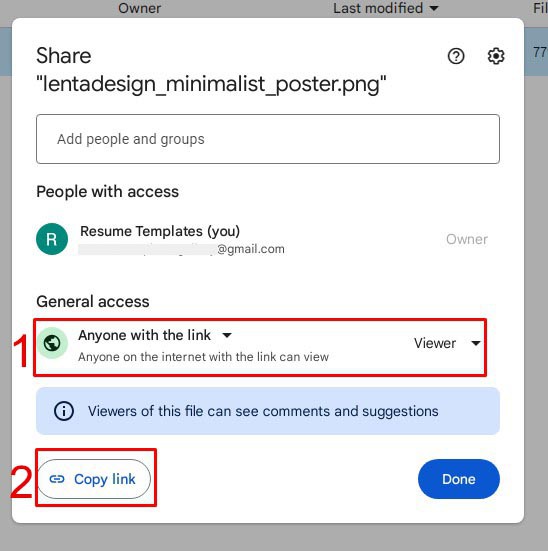 How to change access of image on Google Drive